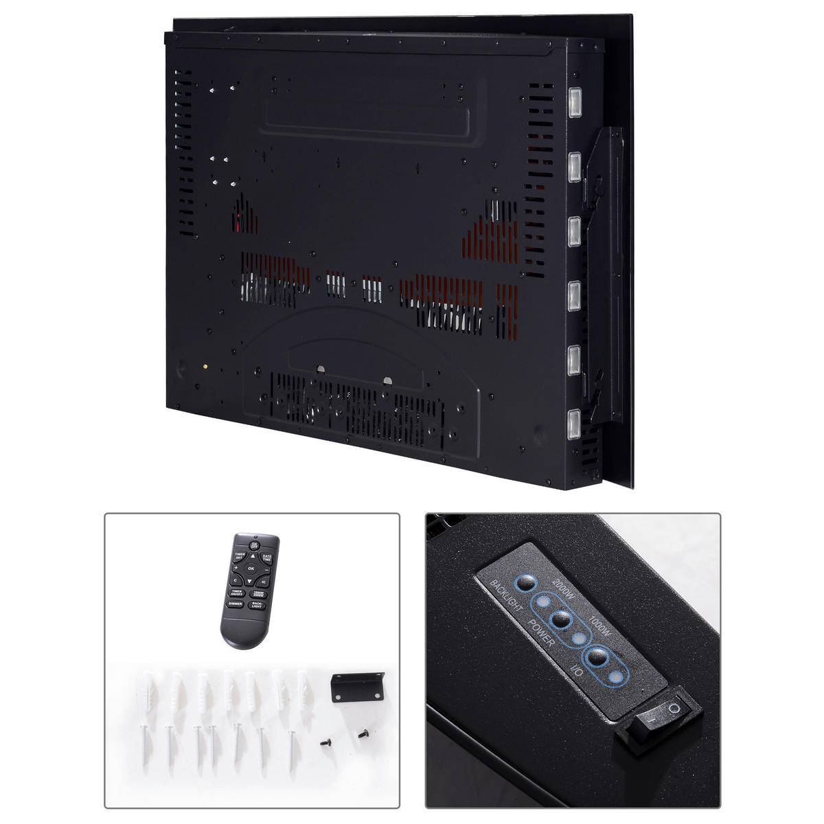 HOMCOM Elektrischer-Kamin  MH820-052 schwarz Metall Glas B/H/T: ca. 88,5x56x13,5 cm ca. 2000 W Elektrokamin 820-052 - schwarz (88,50/56,00/13,50cm) - HOMCOM