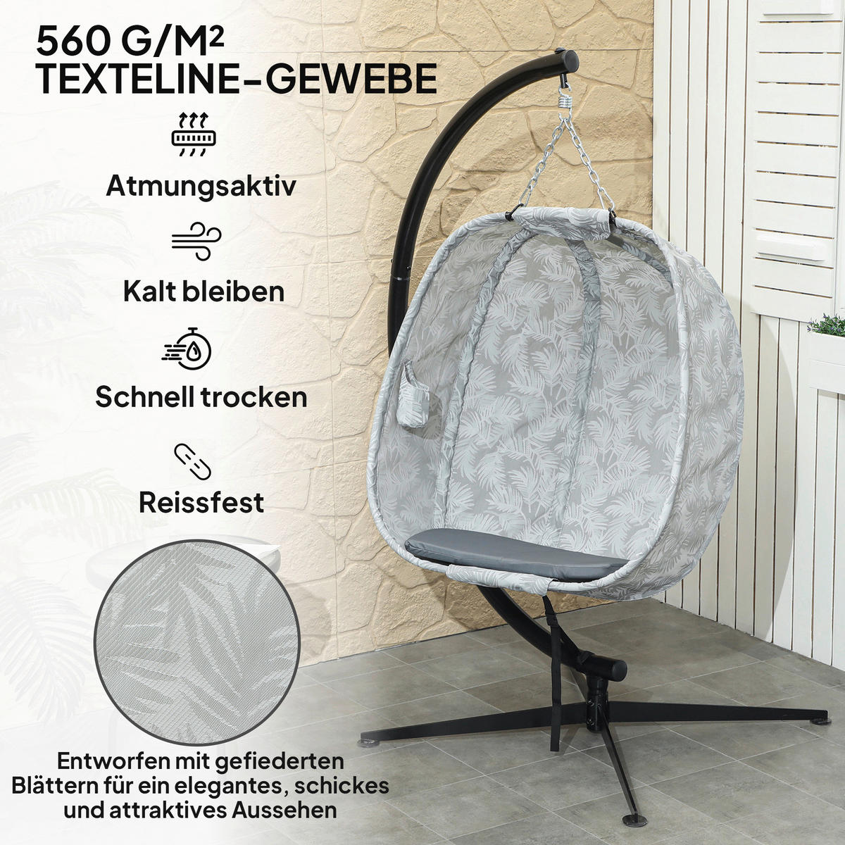 Outsunny Hängesessel grau Polyester B/H/L: ca. 90x180x126 cm Hängesessel - grau (126,00/90,00/180,00cm) - Outsunny