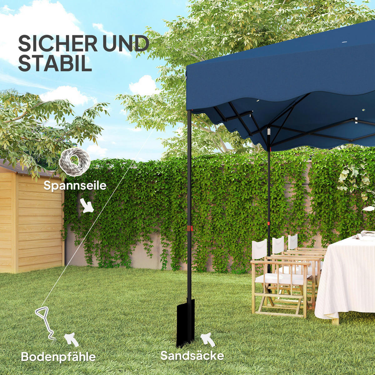 Outsunny Pavillon blau Metall B/H/L: ca. 297x287x297 cm Pavillon - blau (297,00/297,00/287,00cm) - Outsunny