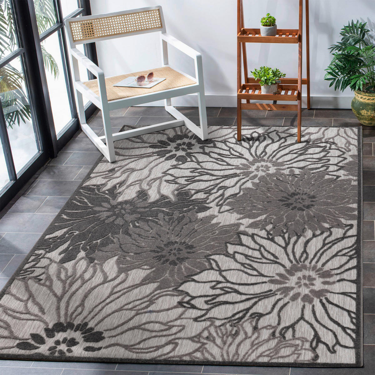 Sanat Outdoorteppich FLORAL grau B/L: ca. 200x290 cm FLORAL - grau (200,00/290,00cm) - Sanat
