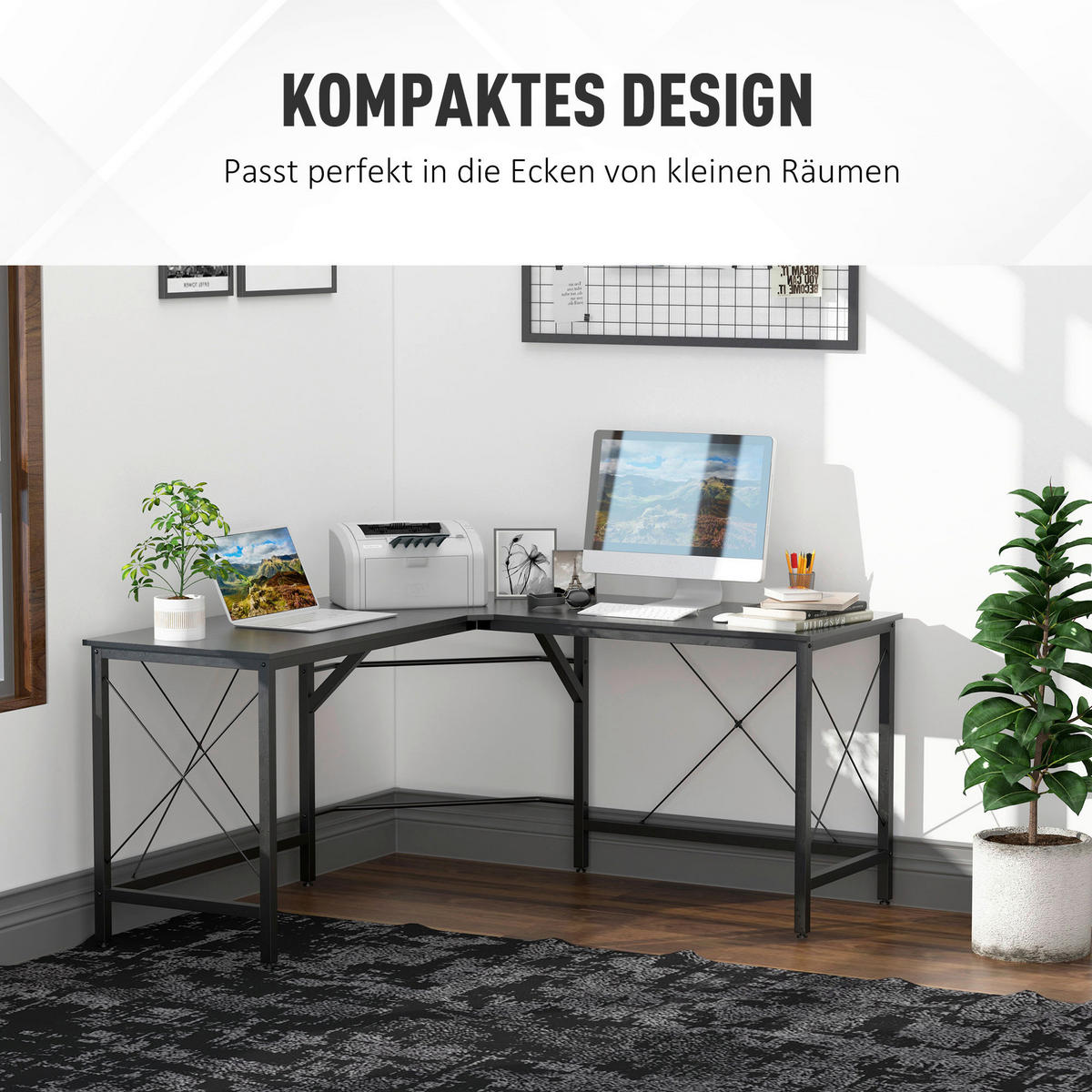 Computertisch 836-122BK schwarz B/H/L: ca. 150x76x150 cm 836-122BK - schwarz (150,00/150,00/76,00cm) - HOMCOM