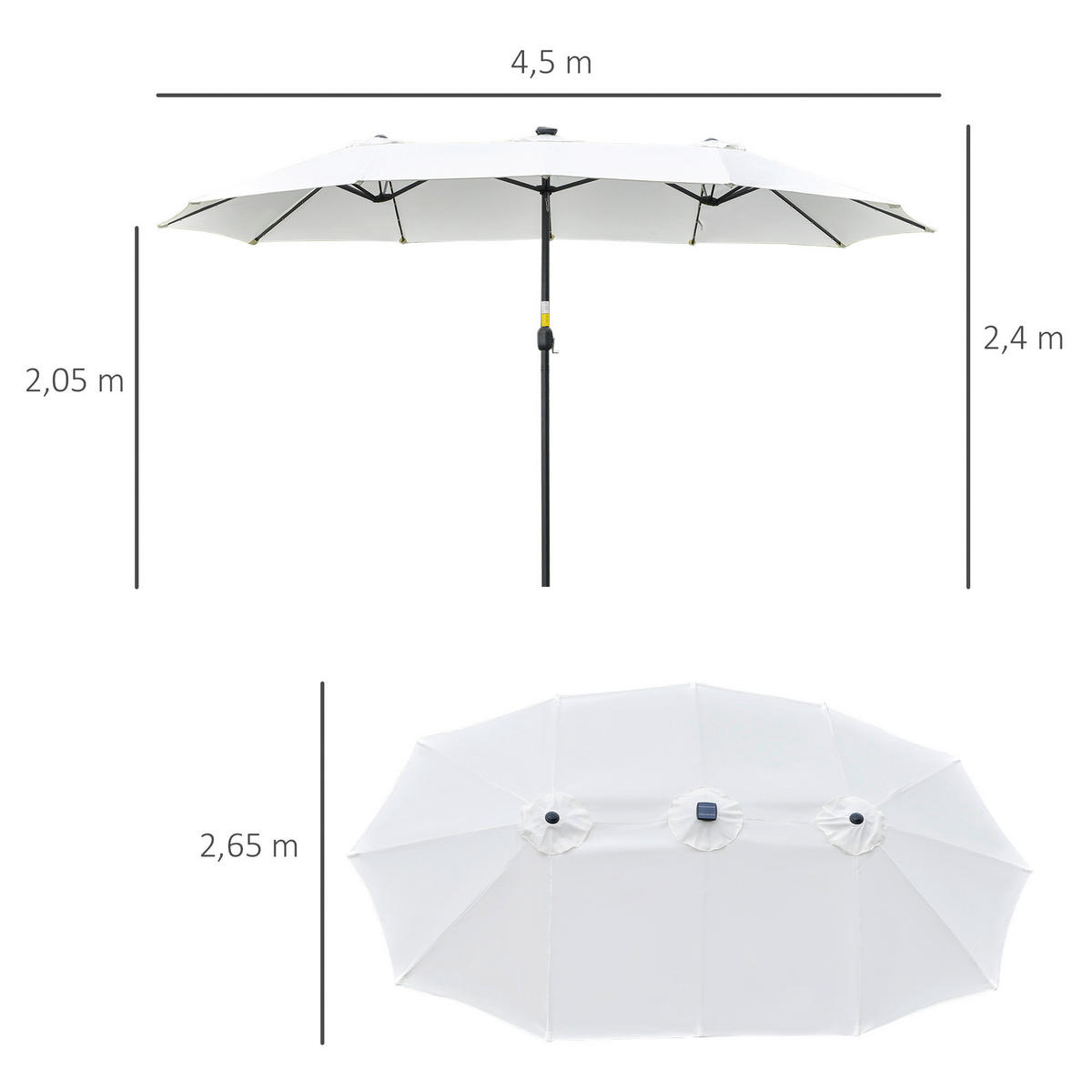 Outsunny Sonnenschirm mit Solar-LED-Leuchte bunt Polyester B/H/L: ca. 265x240x450 cm Sonnenschirm_mit_Solar-LED-Leuchte - bunt (450,00/265,00/240,00cm) - Outsunny