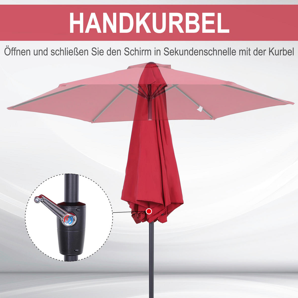 Outsunny Sonnenschirm weinrot Stahl H/D: ca. 235x270 cm Sonnenschirm_mit_Handkurbel - weinrot (270,00/235,00cm) - Outsunny