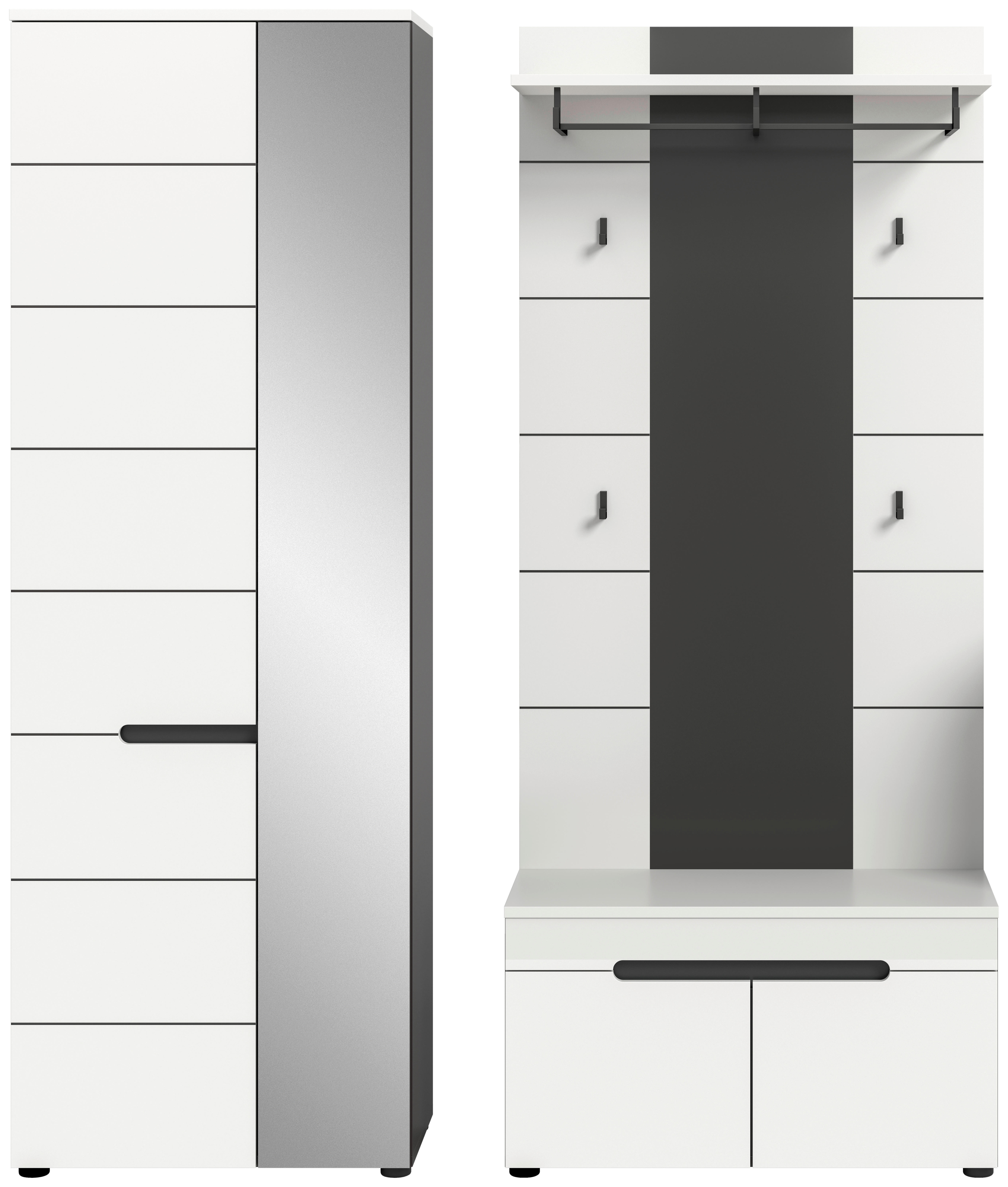 Garderobe Canu basaltgrau Nachbildung weiß B/H/T: ca. 160x190x37 cm Canu - weiß/basaltgrau (160,00/190,00/37,00cm) - xonox.home