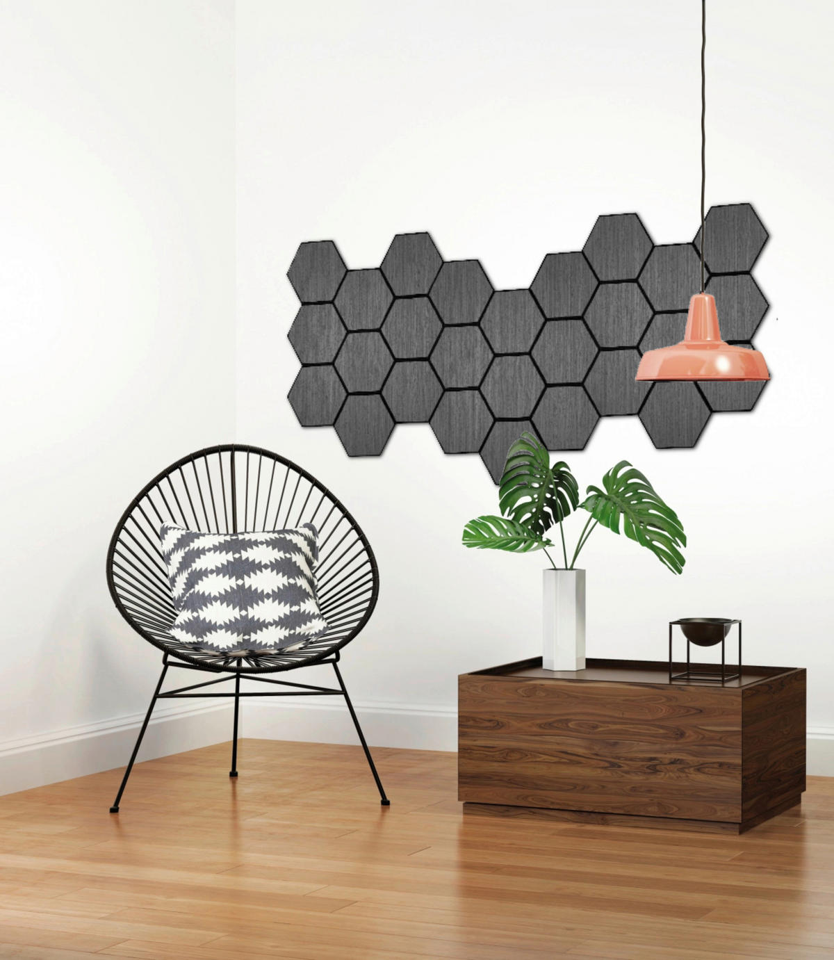 Wandpaneel grau B/H: ca. 55x65 cm Wandpaneel_neutral_Furnier_Hexagon - grau (55,00/65,00cm)