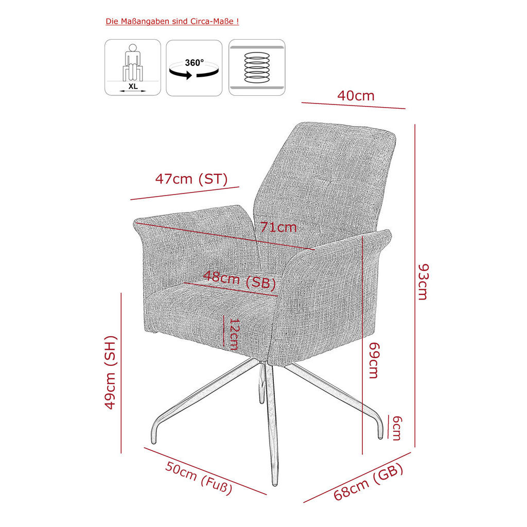 Thumbnail - Armlehnstuhl Viktoria, 4er-Set hellgrau Microfaser Webstoff B/H/T: ca. 71x93x68 cm