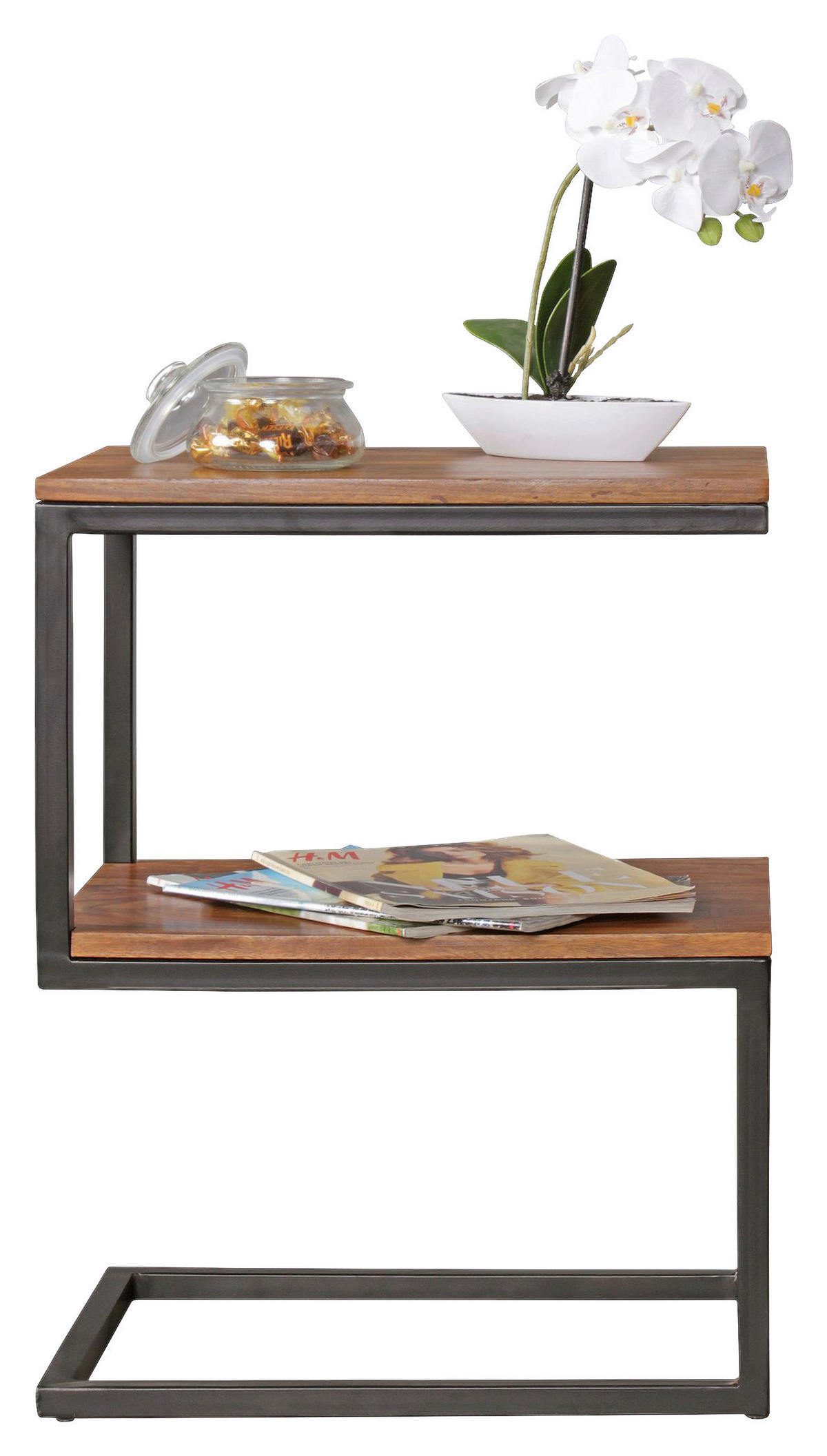 Beistelltisch natur schwarz pulverbeschichtet Echtholz Metall B/H/T: ca. 45x60x30 cm Beistelltisch S-Form - natur/schwarz (45,00/60,00/30,00cm) - Wohnling
