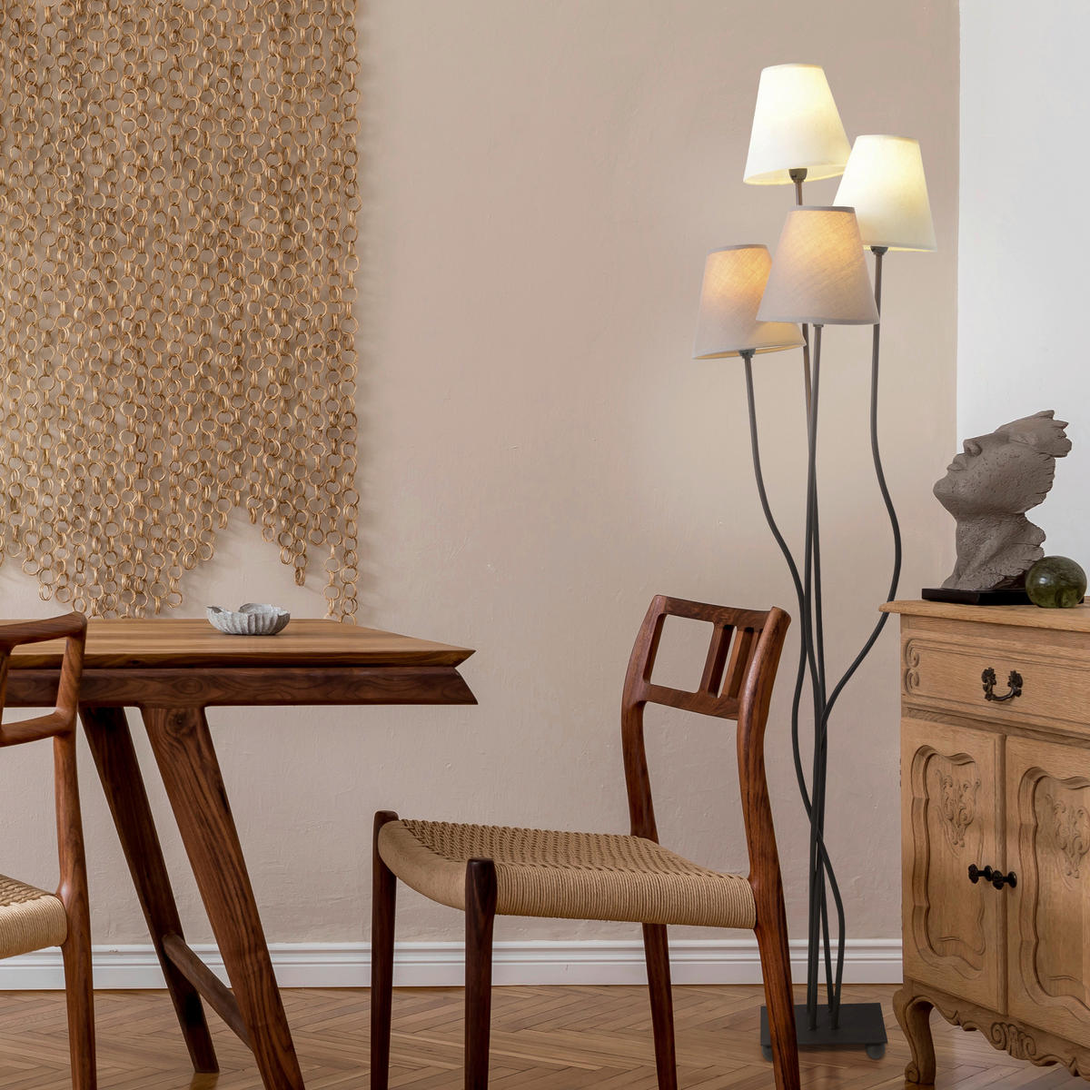 Näve Leuchten Stehleuchte 2040911 braun Metall Textil B/H/T: ca. 34x138x43 cm 4 Brennstellen Boho - braun (34,00/138,00/43,00cm) - Näve Leuchten