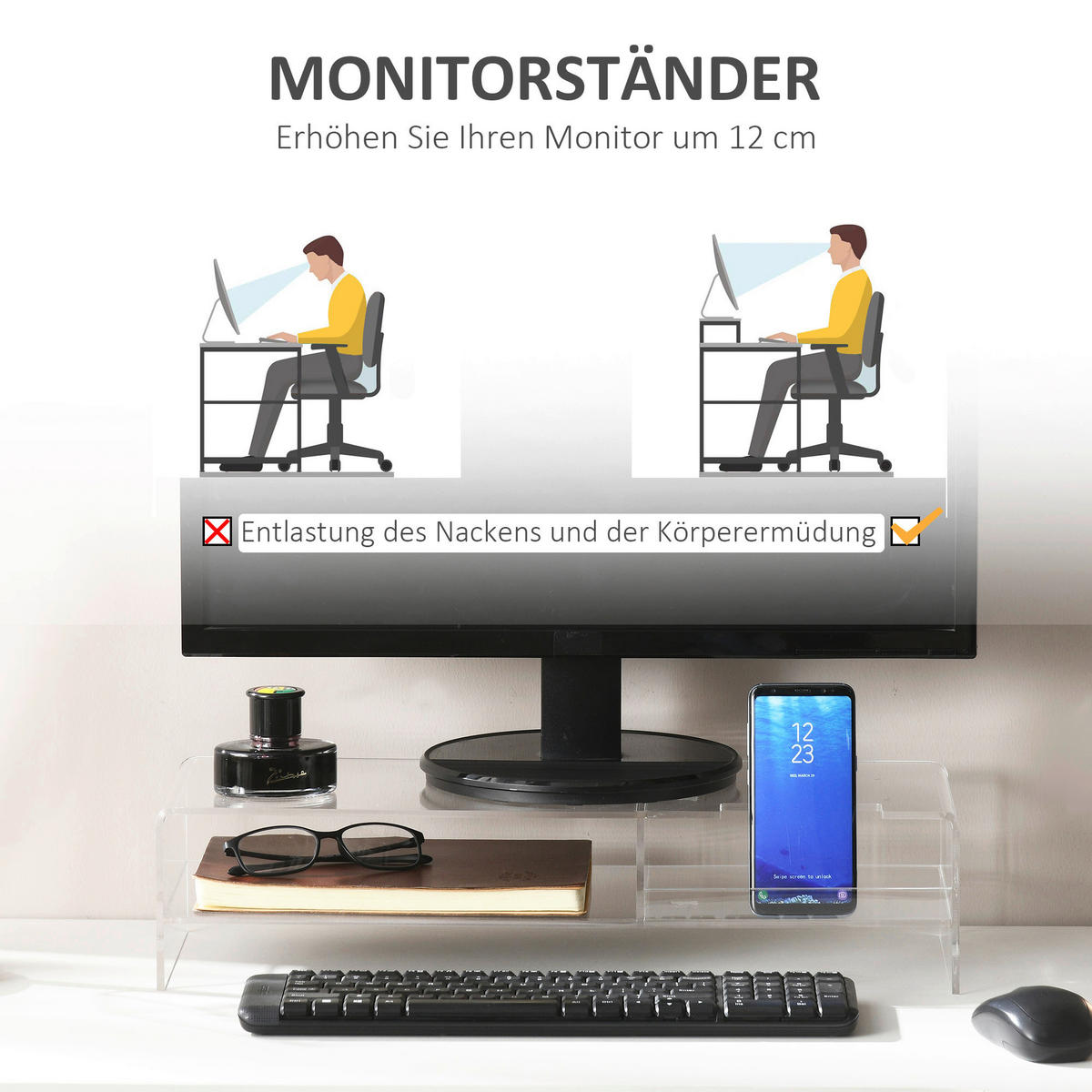 HOMCOM Monitorständer transparent Monitorständer - transparent (12,00/19,00/50,80cm) - HOMCOM
