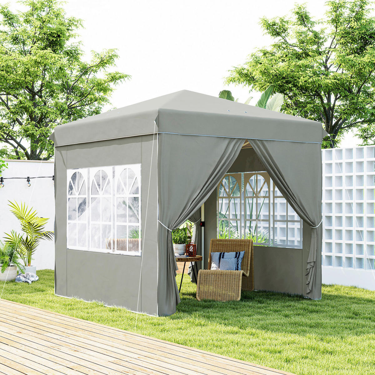 Outsunny Pavillon hellgrau Polyester B/H/L: ca. 248x270x248 cm Pavillon - hellgrau (248,00/248,00/270,00cm) - Outsunny