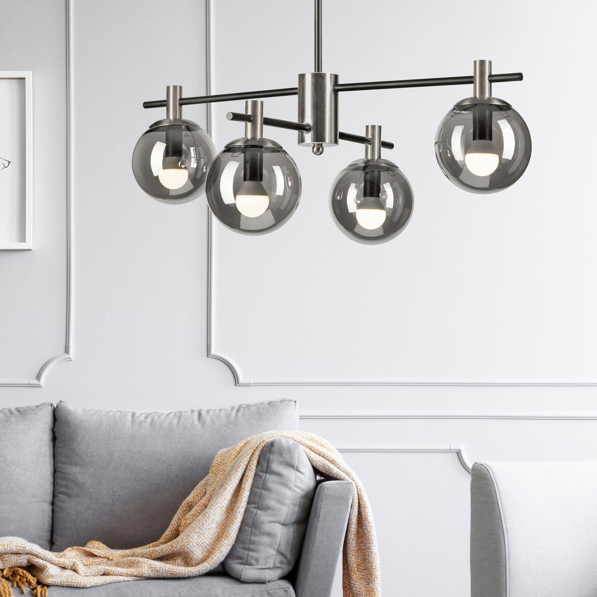 Lamkur Deckenleuchte Chrom Glas Stahl B/H/L: ca. 61x53x61 cm E14 4 Brennstellen LILOU - Chrom (61,00/61,00/53,00cm) - Lamkur