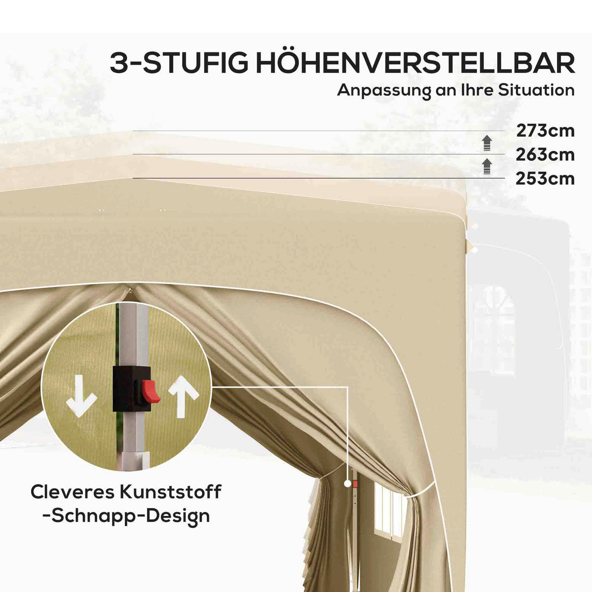 Outsunny Pavillon sand Metall B/H/L: ca. 300x273x300 cm Pavillon - sand (300,00/300,00/273,00cm) - Outsunny