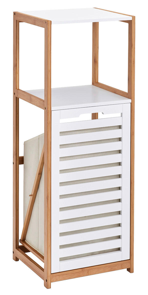 Zeller Standregal mit Wäschesammler weiß Bambus B/H/L: ca. 33x98x36,3 cm Standregal_mit_Wäschesammler - weiß/natur (36,30/33,00/98,00cm) - Zeller