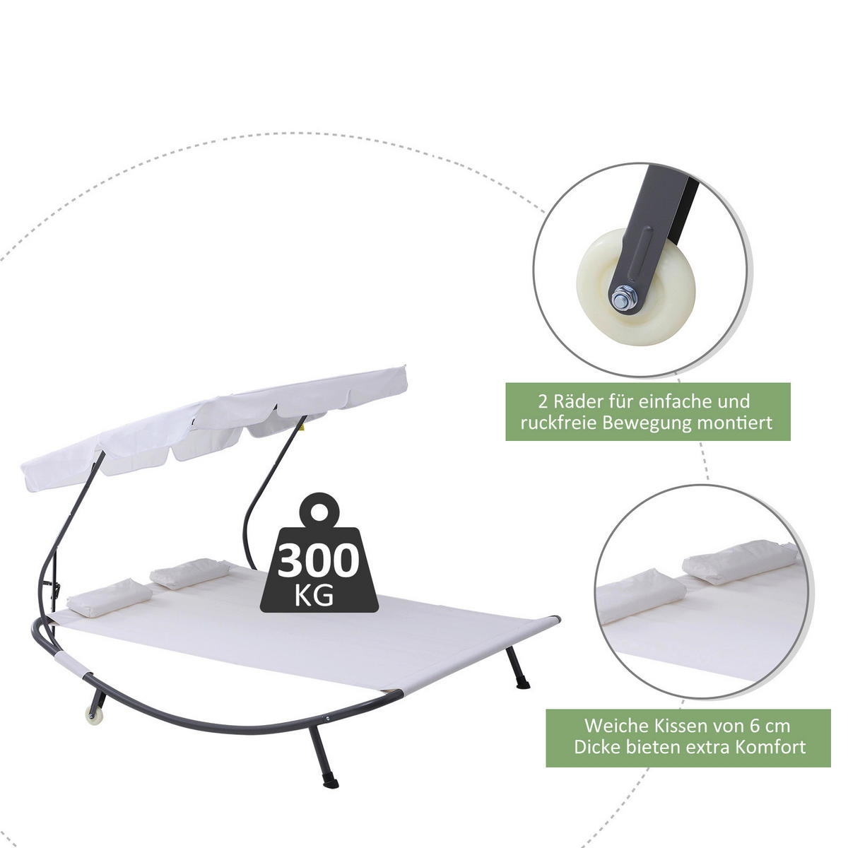 Outsunny Doppel-Liege cremeweiß Polyester B/H/L: ca. 175x134x200 cm Doppel-Liege - cremeweiß (200,00/175,00/134,00cm) - Outsunny