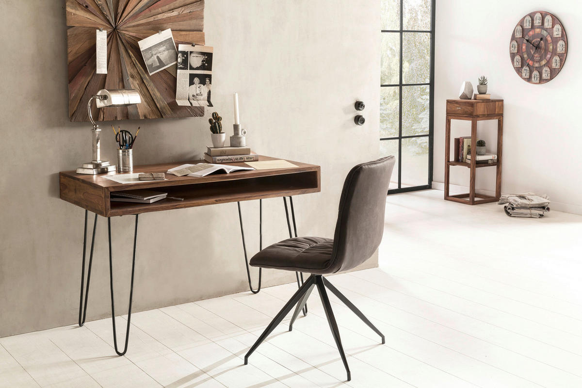 Schreibtisch natur schwarz matt B/H/T: ca. 110x76x60 cm Schreibtisch - natur/schwarz (110,00/76,00/60,00cm) - Wohnling