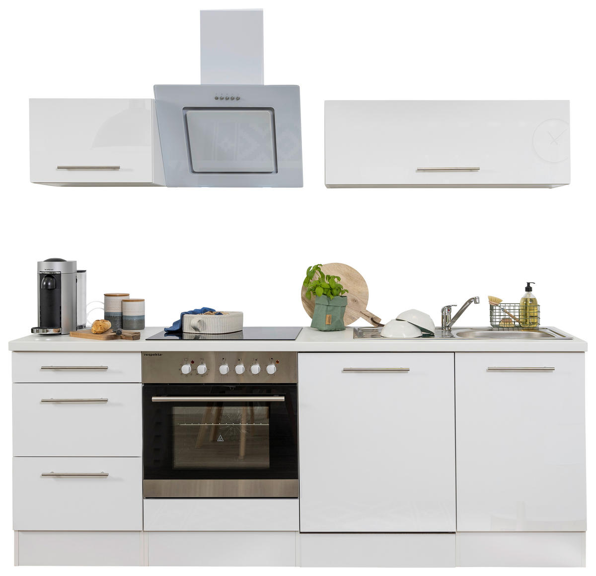 Respekta Küchenblock Amanda weiß B/H/T: ca. 220x200x60 cm Amanda - weiß/Edelstahloptik (220,00/200,00/60,00cm) - Respekta