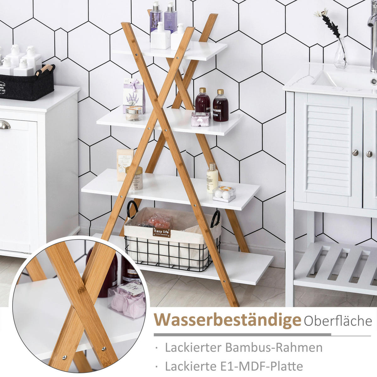 Badregal 834-272 weiß natur B/H/T: ca. 80x109x33 cm 834-272 - weiß/natur (80,00/109,00/33,00cm) - kleankin