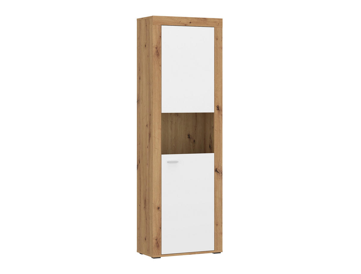 Vitrine Mallorca Plus Eiche Artisan Nachbildung weiß B/H/T: ca. 60x190x35 cm Mallorca Plus - Eiche/weiß (60,00/190,00/35,00cm)