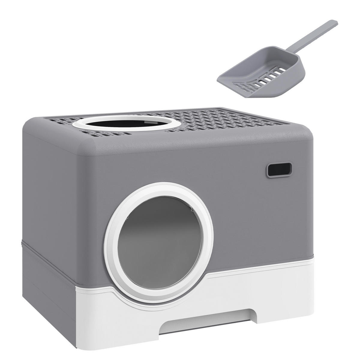PawHut Katzentoilette grau Kunststoff B/H/L: ca. 41x38,5x52 cm Katzentoilette - grau (52,00/41,00/38,50cm) - PawHut