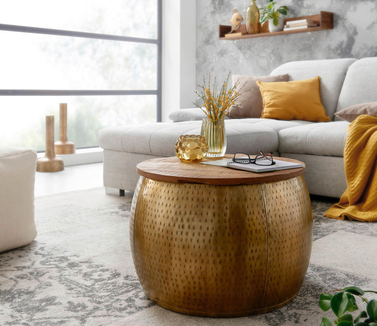 Couchtisch gold braun B/H/T: ca. 60x40x60 cm Couchtisch - braun/gold (60,00/40,00/60,00cm) - Wohnling
