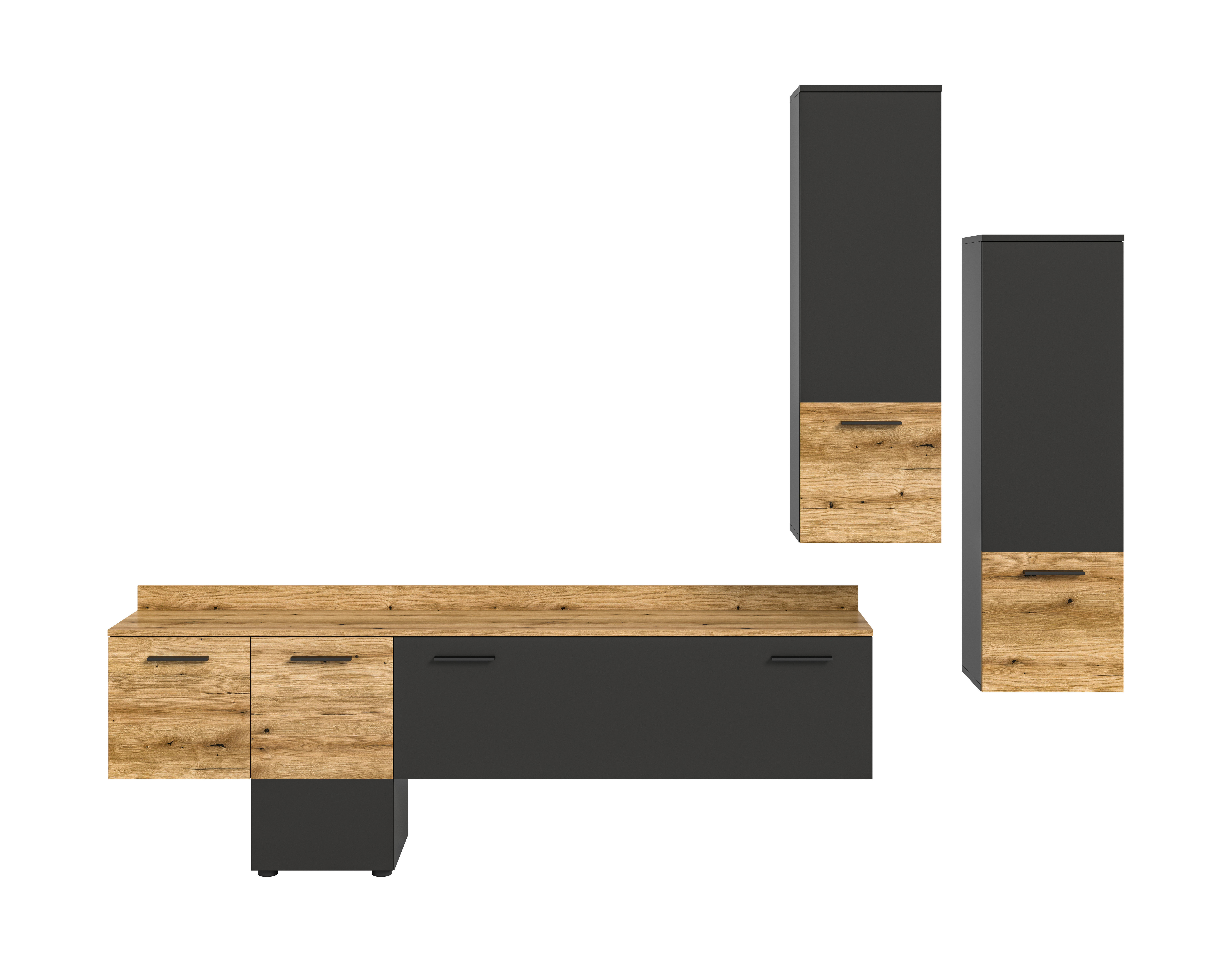Wohnwand Goal grau Evoke Oak Nachbildung B/H/T: ca. 247x196x37 cm Goal - grau (247,00/196,00/37,00cm) - xonox.home