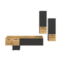 Wohnwand Goal grau Evoke Oak Nachbildung B/H/T: ca. 247x196x37 cm Goal - grau (247,00/196,00/37,00cm) - xonox.home