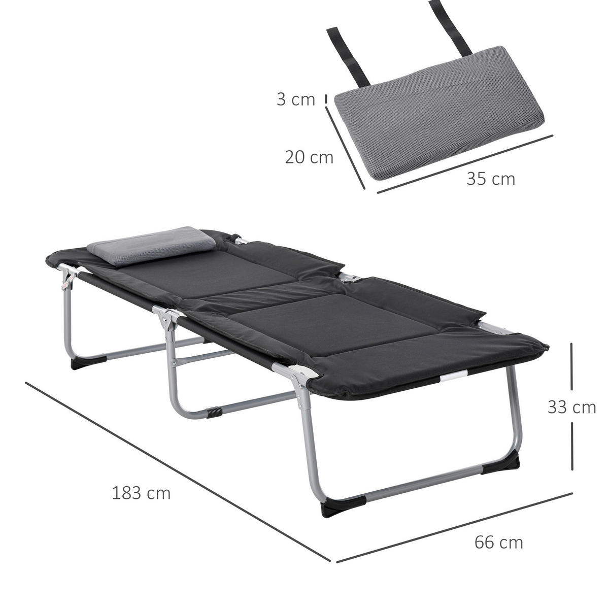 Outsunny Campingartikel B/H/L: ca. 66x183x33 cm Feldbett - schwarz/silber (33,00/66,00/183,00cm) - Outsunny
