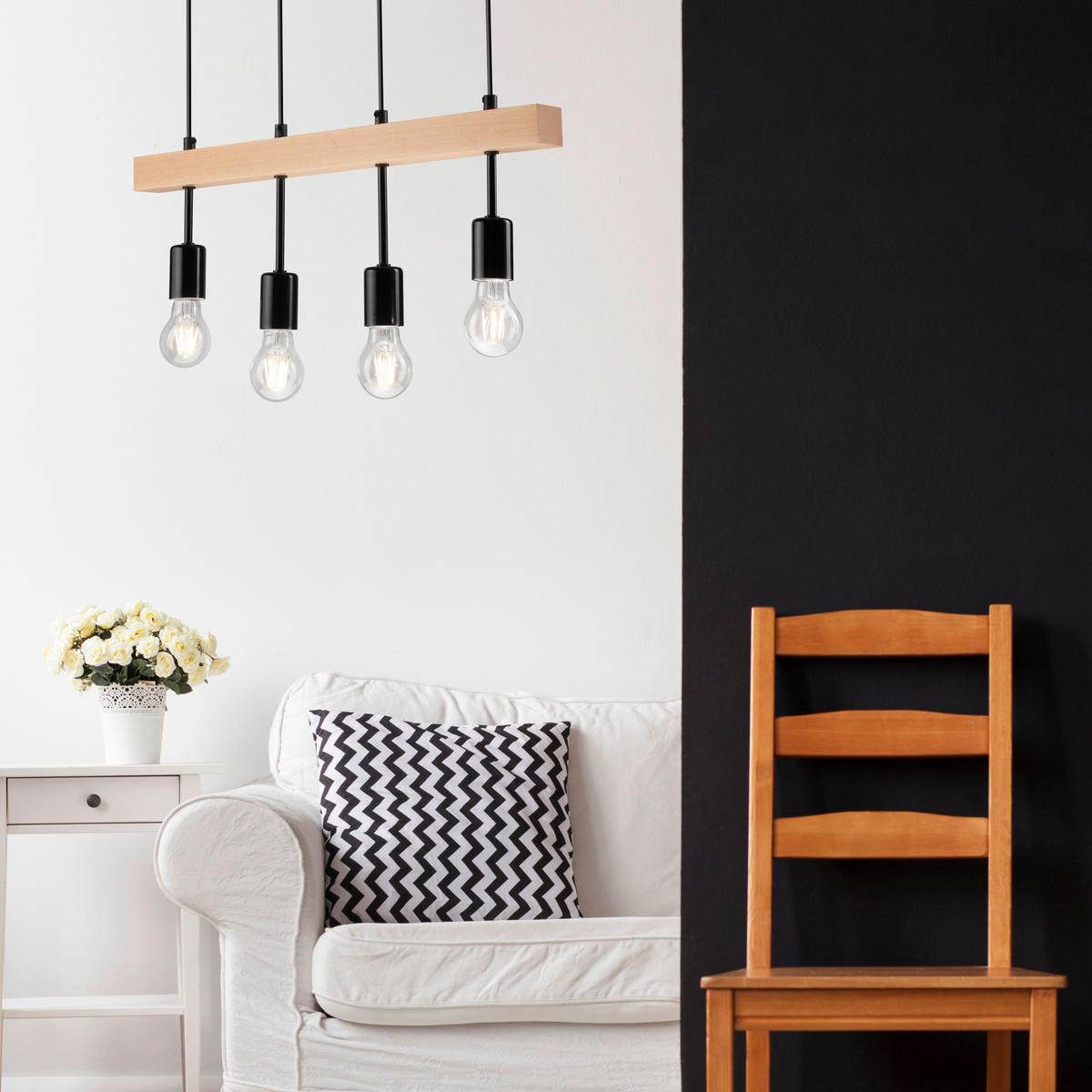 Lamkur Deckenleuchte schwarz Stahl Holz B/H/L: ca. 25x30x70 cm 4 Brennstellen Orazio - schwarz (70,00/25,00/30,00cm) - Lamkur