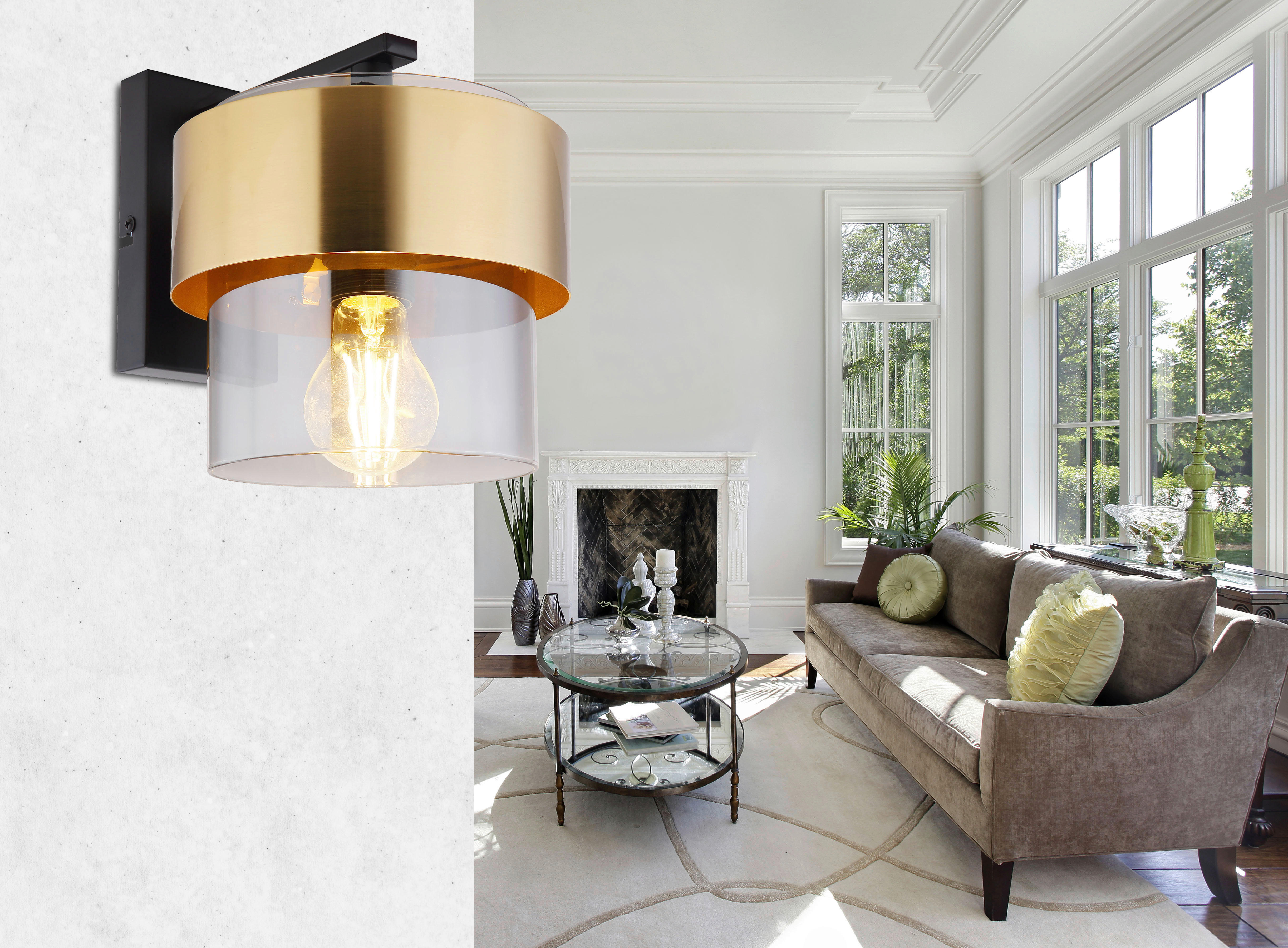 GLOBO Wandleuchte schwarz messing Metall B/H: ca. 18x21,5 cm E27 1 Brennstellen MILLEY - messing/schwarz (18,00/21,50cm) - GLOBO