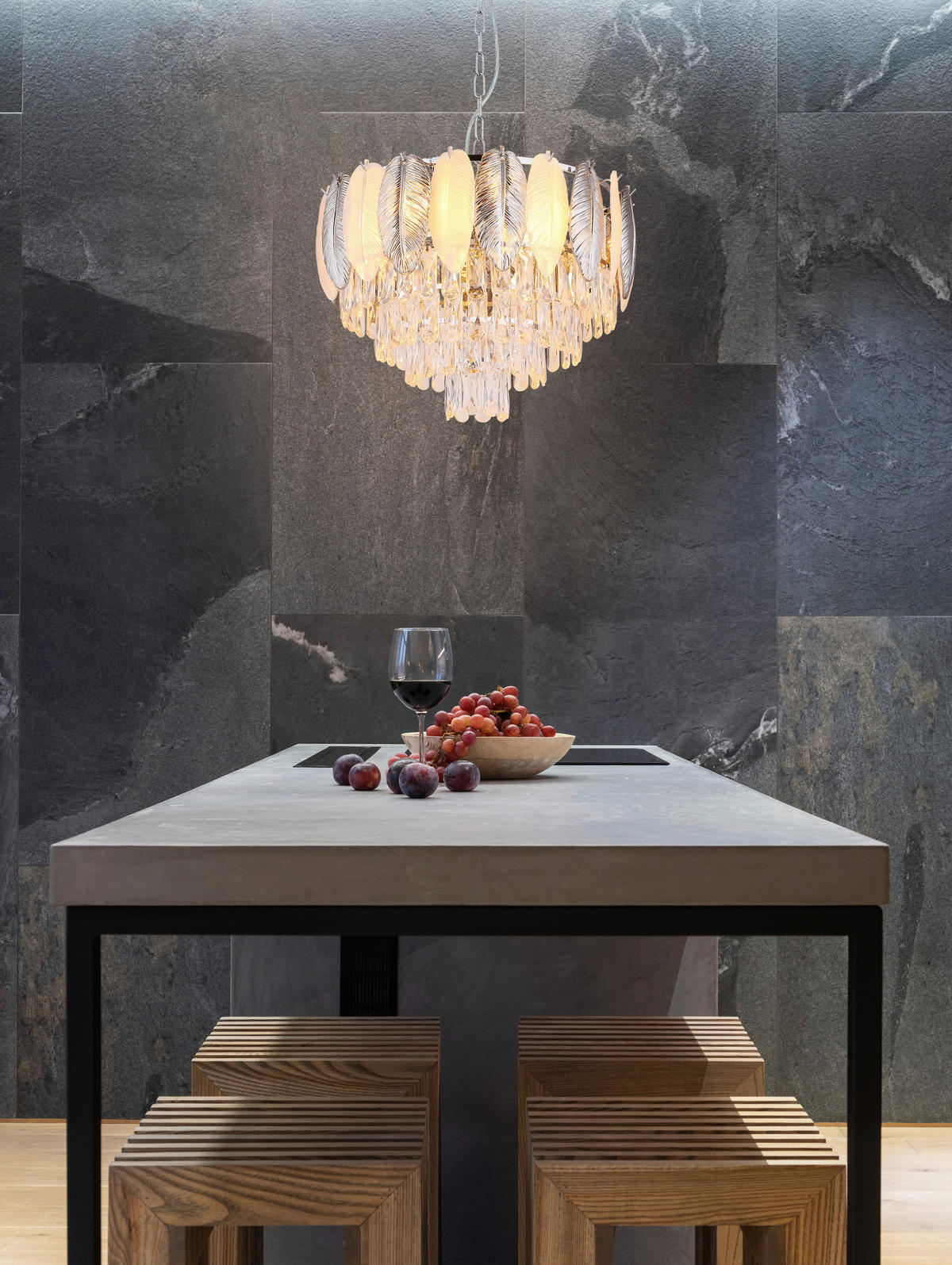 GLOBO Luster Chrom Rauch Kunststoff Metall H/D: ca. 139x52 cm E14 9 Brennstellen DALTON - Chrom/Rauch (52,00/139,00cm) - GLOBO