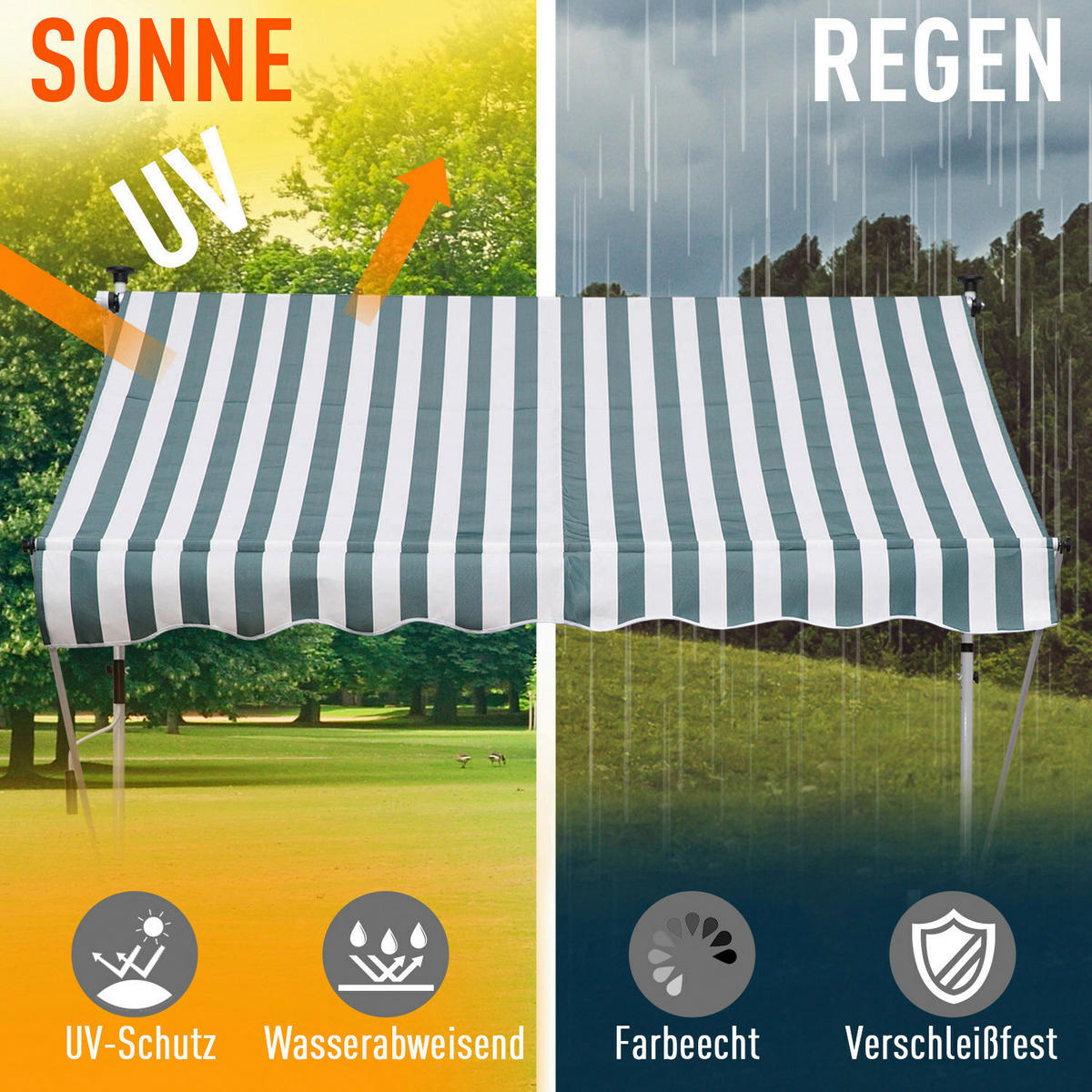Klemm-Markise grün B/H/L: ca. 200x280x150 cm Klemmmarkise - weiß/grün (150,00/200,00/280,00cm) - Outsunny
