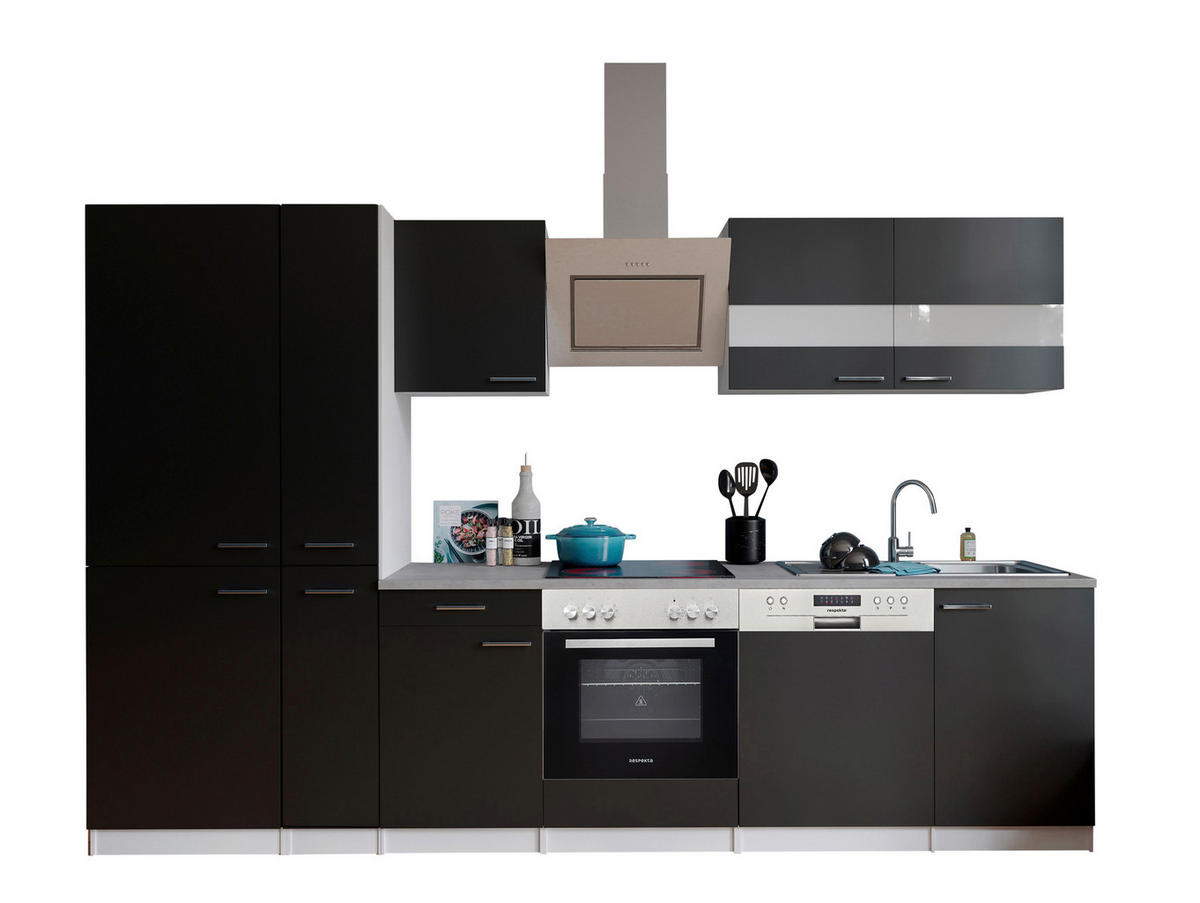 Respekta Küchenblock KB310WSCGKE178G schwarz B/H/T: ca. 310x200x60 cm KB310WSCGKE178G - Beton/weiß (310,00/200,00/60,00cm) - Respekta
