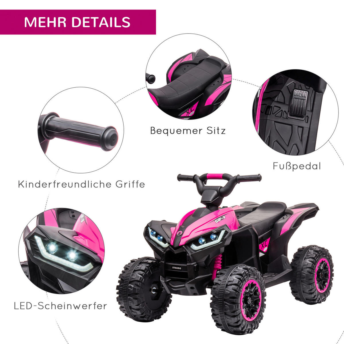 HOMCOM Elektro-Quad schwarz B/H/L: ca. 53x55,5x83 cm Elektro-Quad - schwarz/rosa (83,00/53,00/55,50cm) - HOMCOM