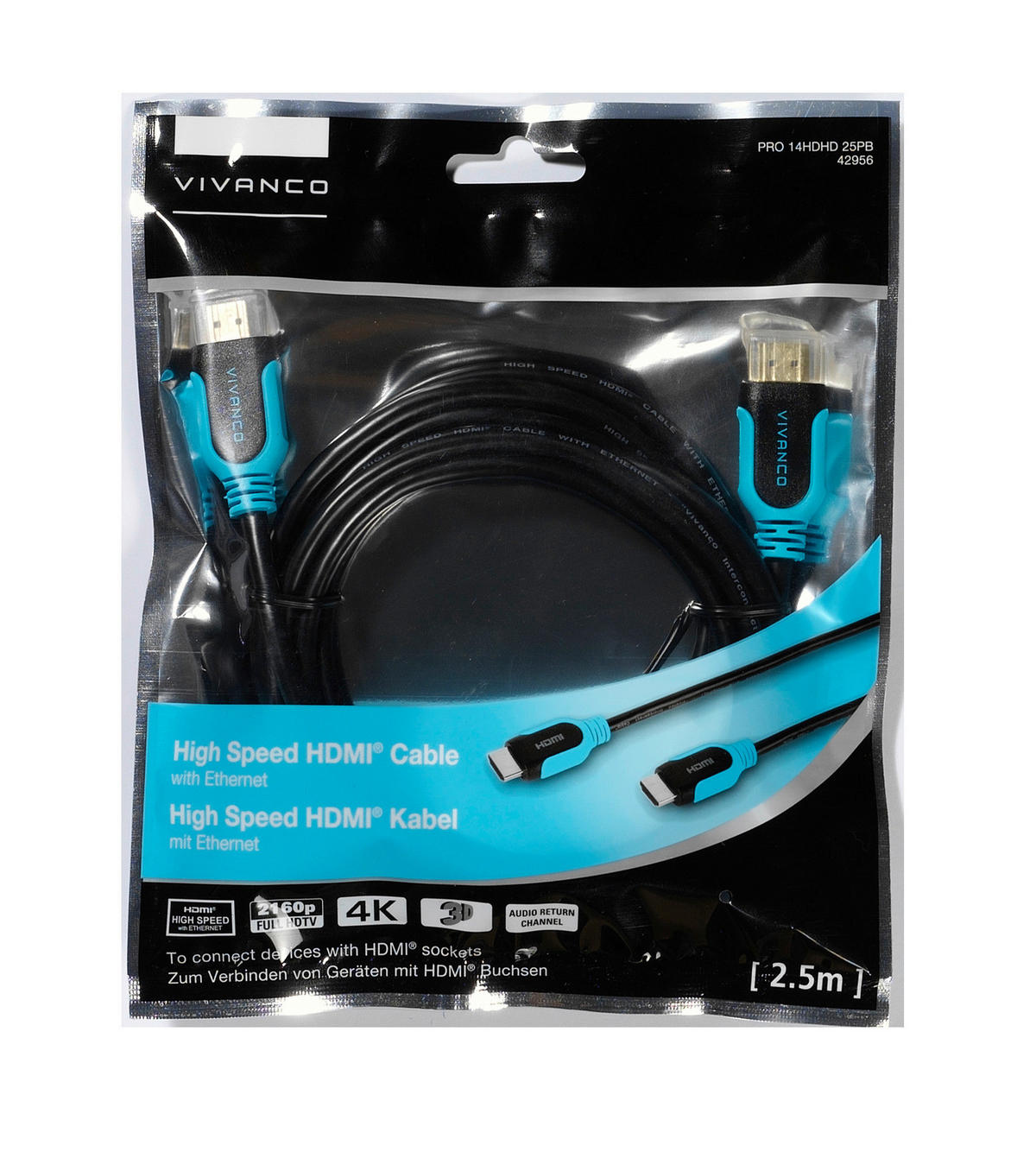 Vivanco HDMI-Kabel blau schwarz HDMI-Kabel_High_Speed 2,5m - blau/schwarz (250,00cm) - Vivanco