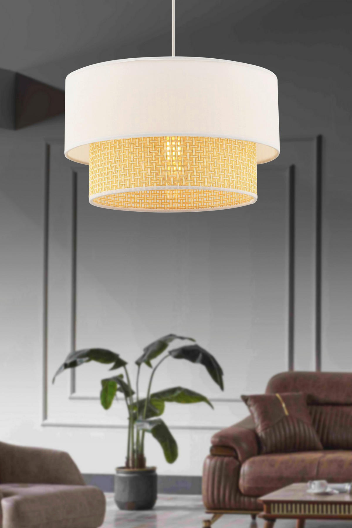 Opviq Pendelleuchte Echo Hazeran kamel weiß Baumwolle B/H/T/L/D: ca. 30x65x30x30x30 cm E27 1 Brennstellen Echo Hazeran - weiß/kamel (30,00/30,00/65,00cm) - Opviq