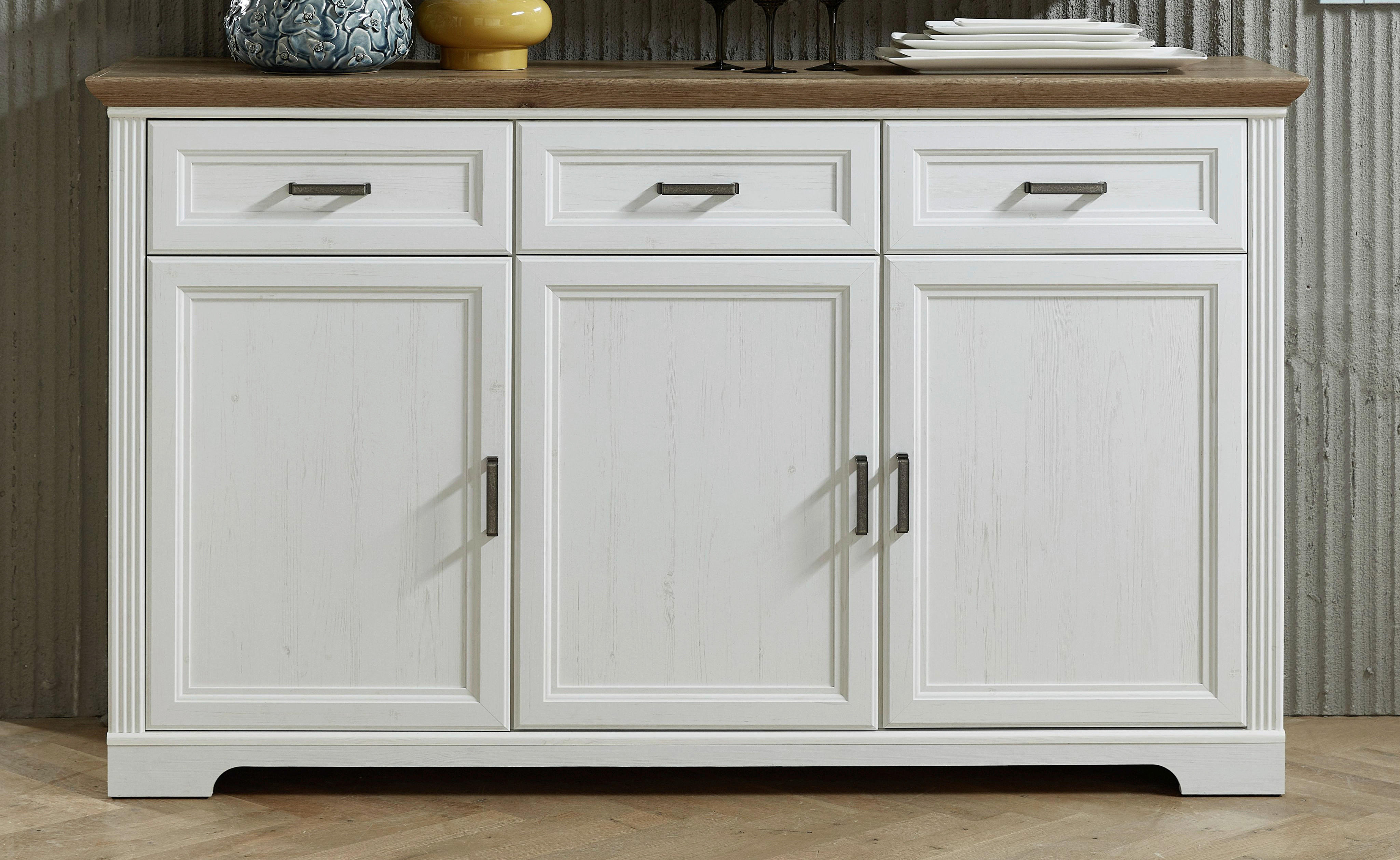 Sideboard Jasmin weiß Pinie Nachbildung Eiche Artisan Nachbildung B/H/T: ca. 166x102x48 cm Jasmin - Eiche/weiß (166,00/102,00/48,00cm)