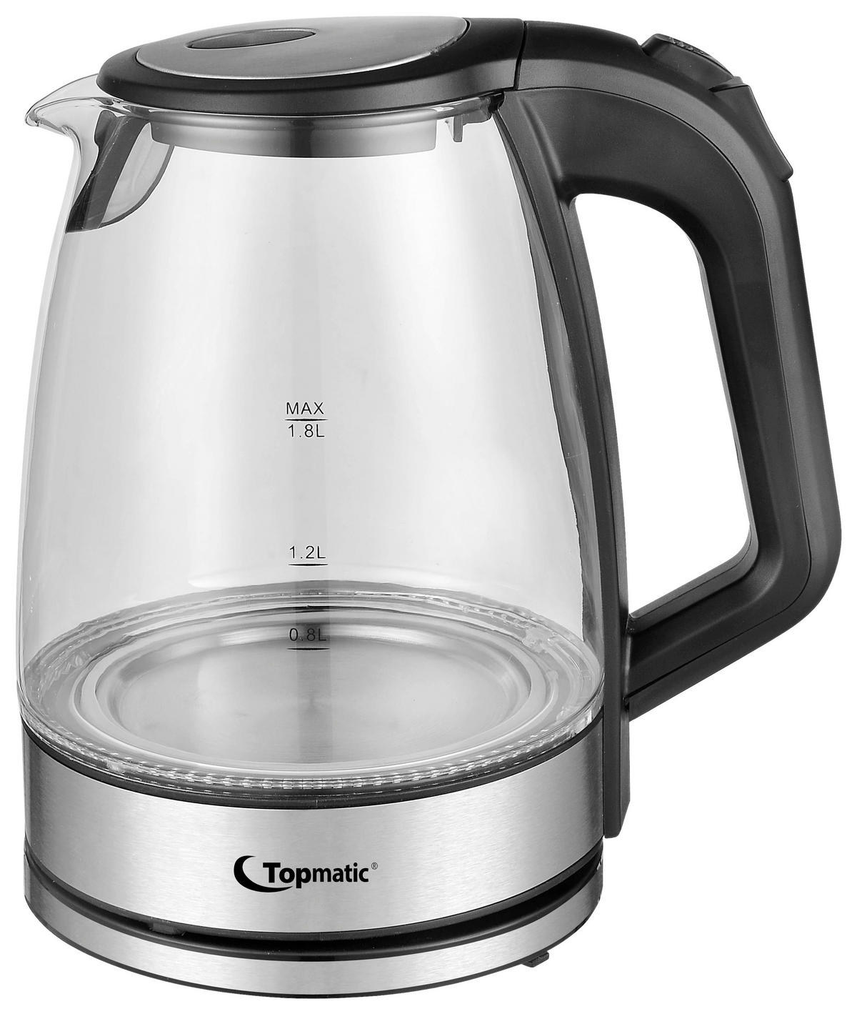 Topmatic Glas-Wasserkocher GWK-2200.9C schwarz Kunststoff ca. 1,8 l Wasserkocher_Glas - schwarz (1,80l) - Topmatic
