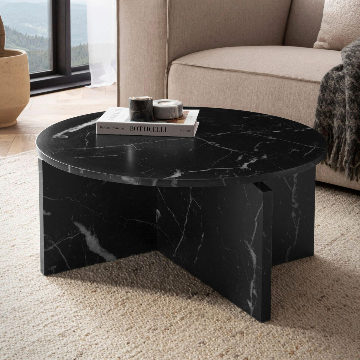 Couchtisch schwarz Marmor Optik B/H/T: ca. 70x33x70 cm Couchtisch - schwarz (70,00/33,00/70,00cm) - Wohnling