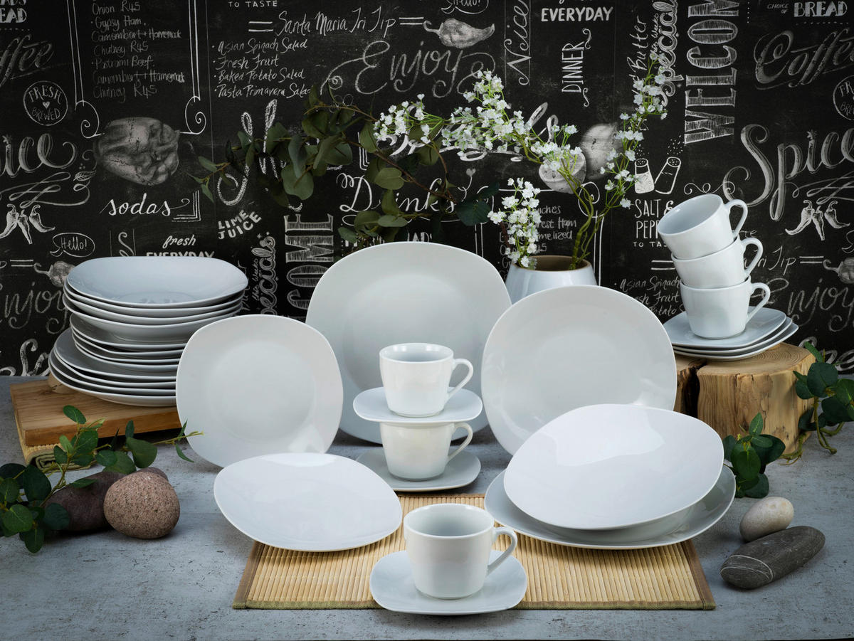 CreaTable Kombiservice Square weiß Porzellan 30 tlg. Square - weiß - CreaTable
