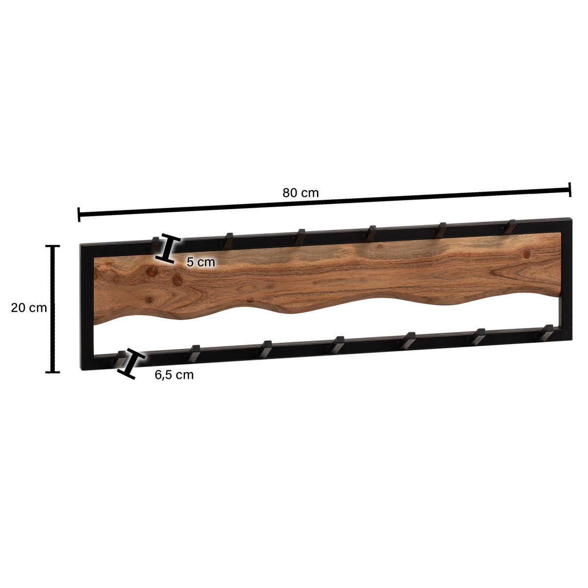 Wandgarderobe Akazie Nachbildung B/H/T: ca. 80x22x8 cm Wandgarderobe - (80,00/22,00/8,00cm) - Wohnling