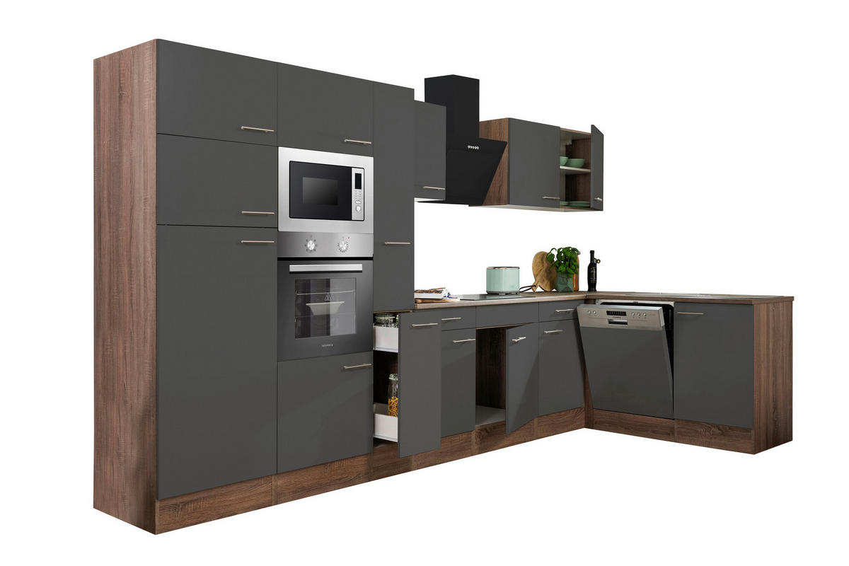 Respekta Winkelküche KBL370EYGMISGKE grau B/H/T: ca. 370x205x172 cm KBL370EYGMISGKE - Eiche/grau (370,00/205,00/172,00cm) - Respekta