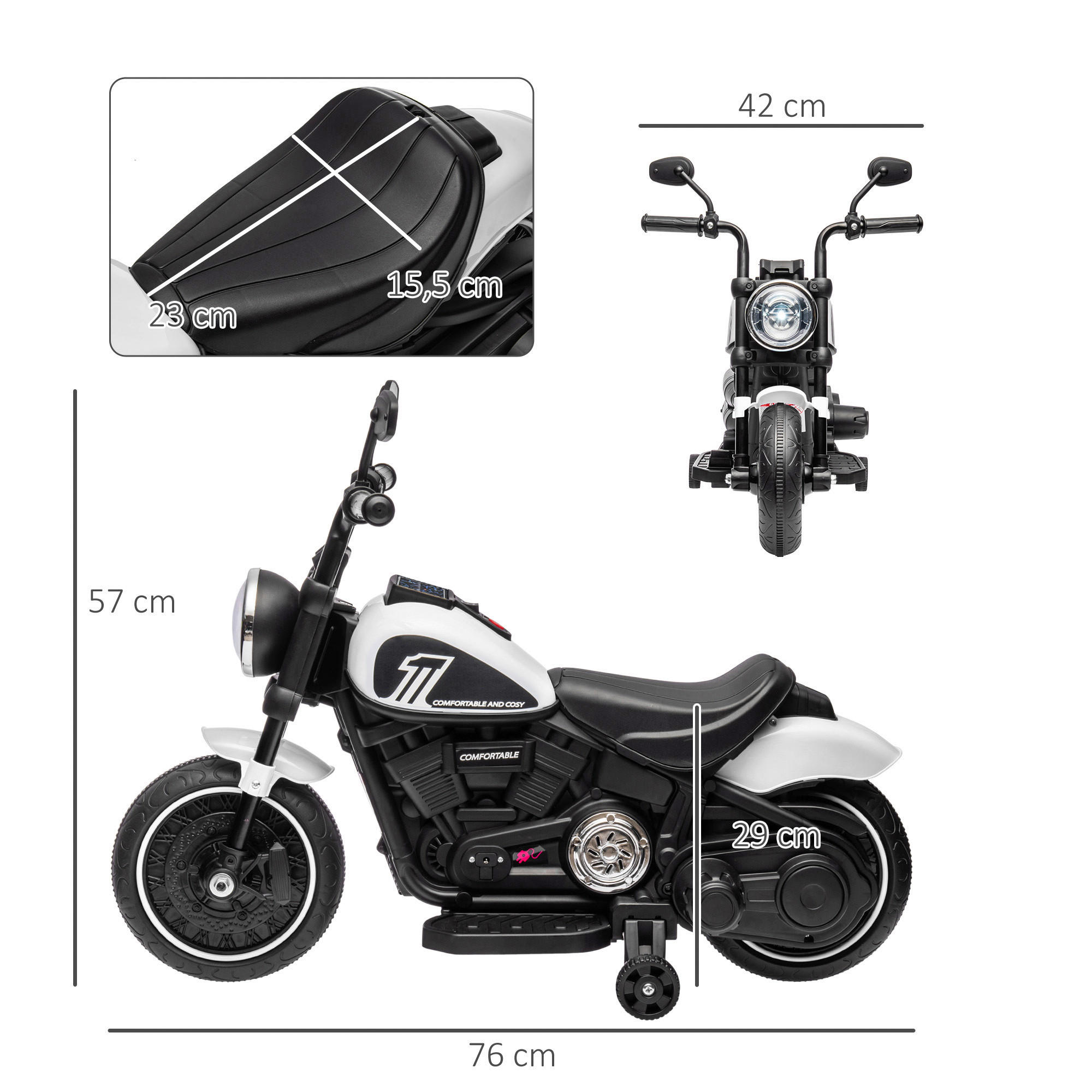 HOMCOM Kinder-Elektromotorrad schwarz B/H/L: ca. 42x57x76 cm Kinder-Elektromotorrad - weiß/schwarz (76,00/42,00/57,00cm) - HOMCOM