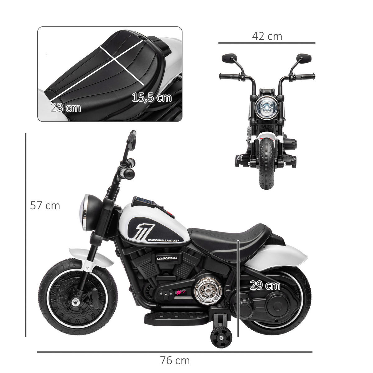HOMCOM Kinder-Elektromotorrad schwarz B/H/L: ca. 42x57x76 cm Kinder-Elektromotorrad - weiß/schwarz (76,00/42,00/57,00cm) - HOMCOM