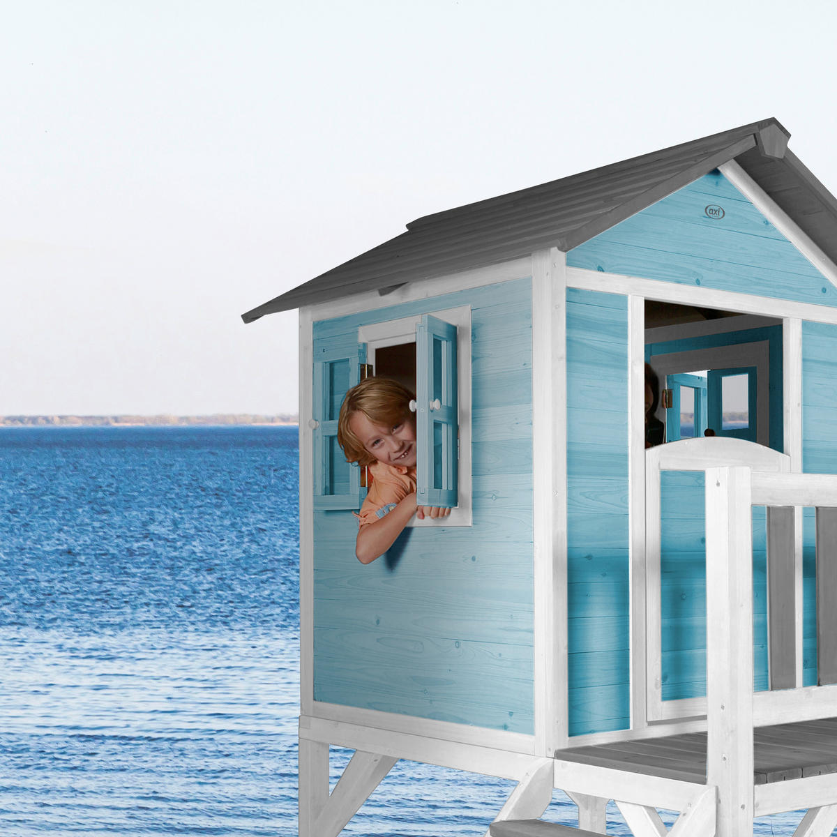 AXI Spielhaus Lodge XL blau B/H/L: ca. 240x189x167 cm Lodge XL - blau/weiß (167,00/240,00/189,00cm) - AXI