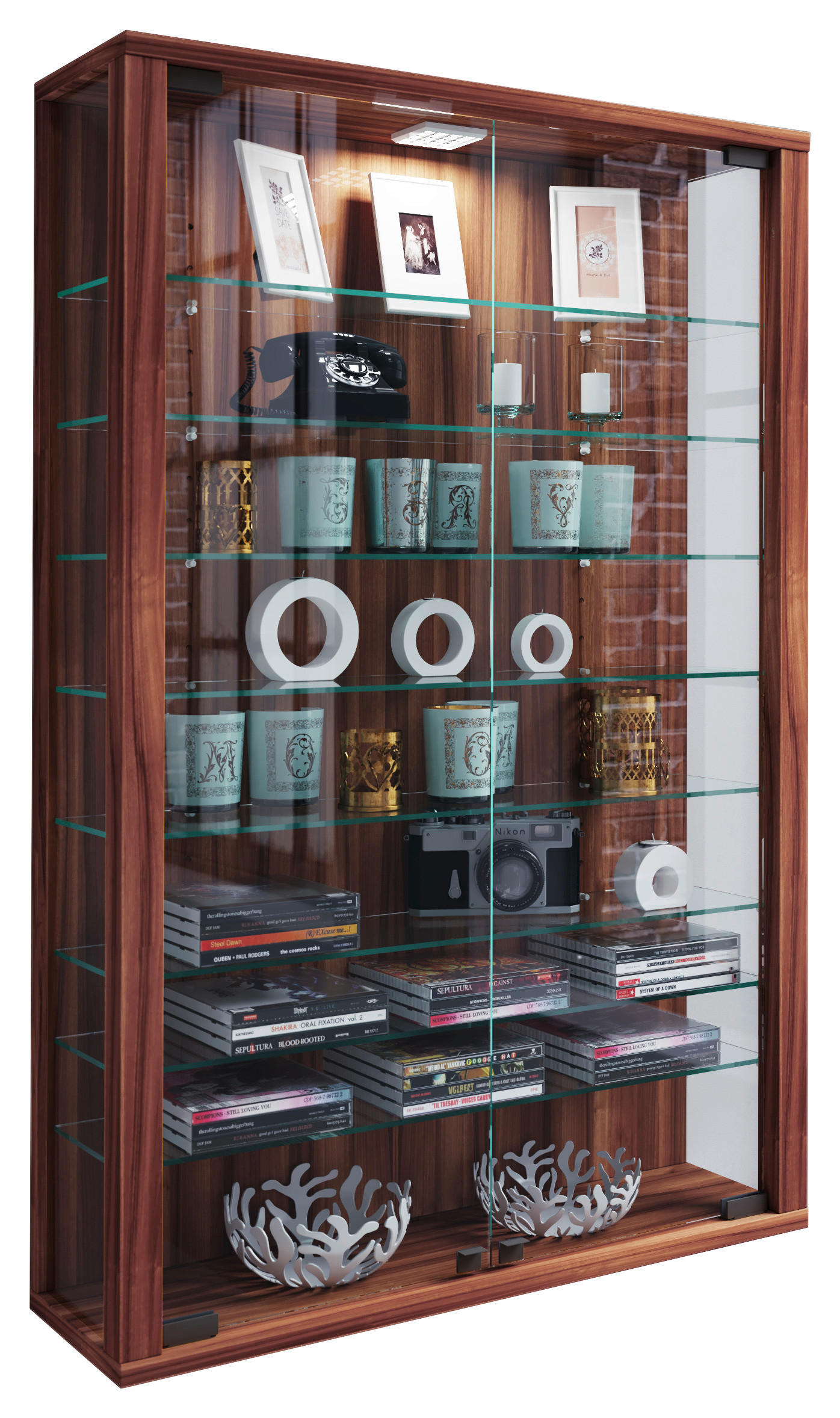 Vitrine Vitrosa Mini nussbaum Nachbildung Holzwerkstoff Glas B/H/T: ca. 59x90x18 cm Vitrosa Mini - nussbaum (59,00/90,00/18,00cm) - VCM Möbel