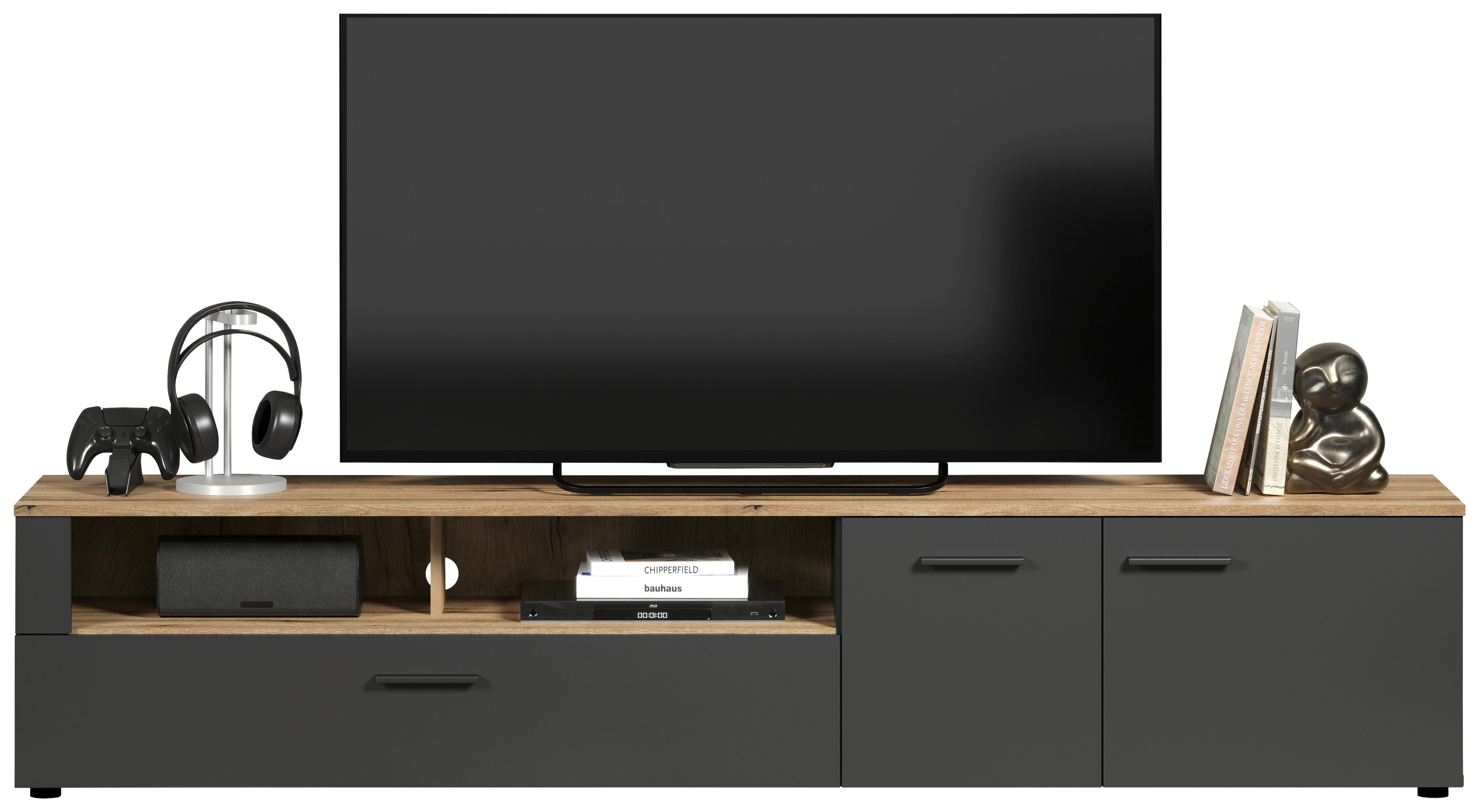 TV-Lowboard Esteban anthrazit Eiche Evoke Coast Nachbildung B/H/T: ca. 210x43x41 cm Esteban - Eiche/anthrazit (210,00/43,00/41,00cm)