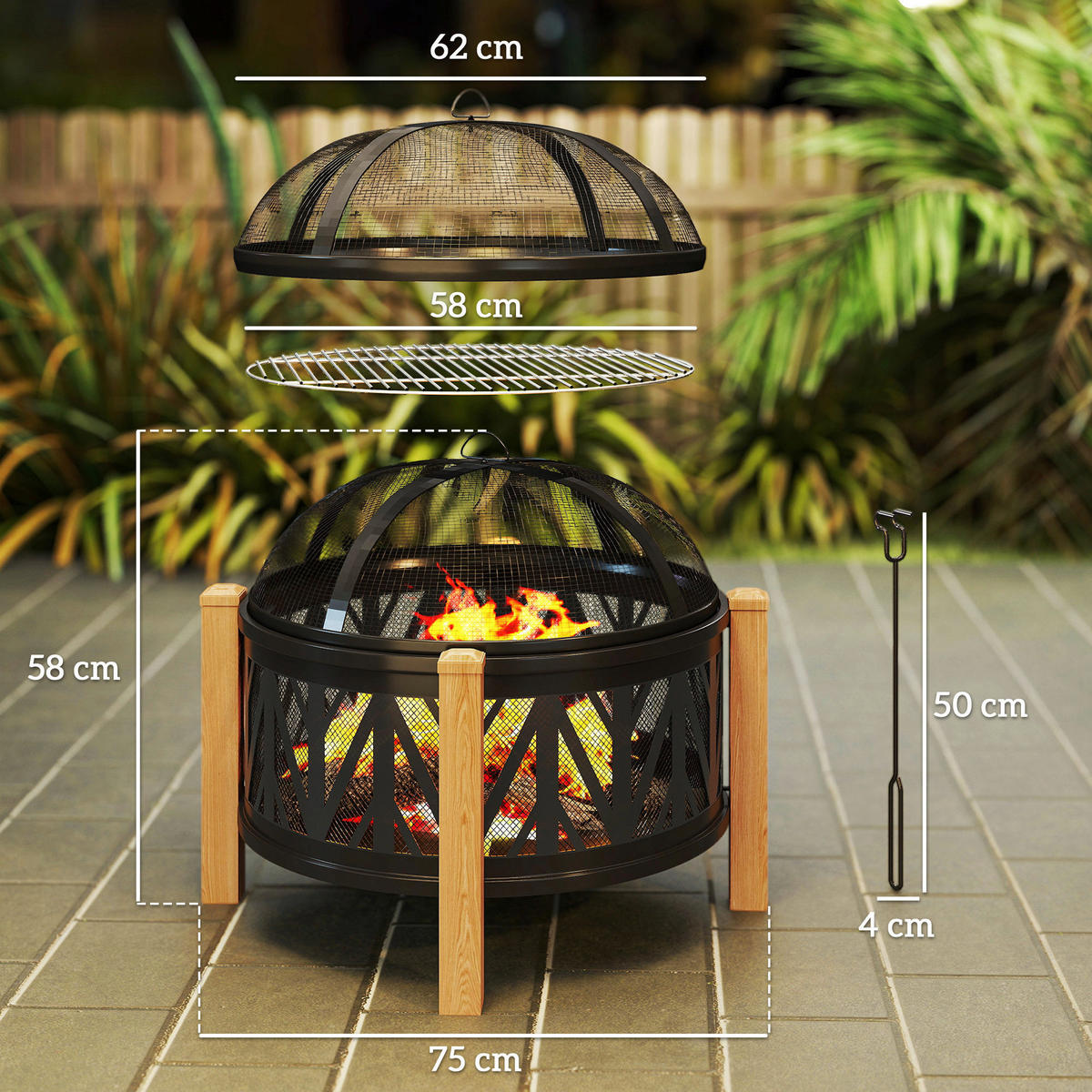 Outsunny Feuerschale Feuerschale - braun/schwarz (75,00/75,00/58,00cm) - Outsunny