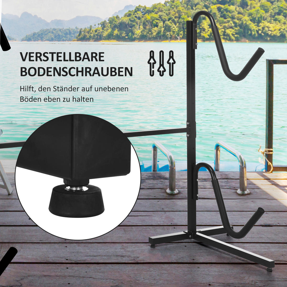 SPORTNOW Outdoor-Aktivitäten schwarz Edelstahl B/H/L: ca. 72,5x240x157 cm Kajak_Gestell - schwarz (157,00/72,50/240,00cm) - SPORTNOW