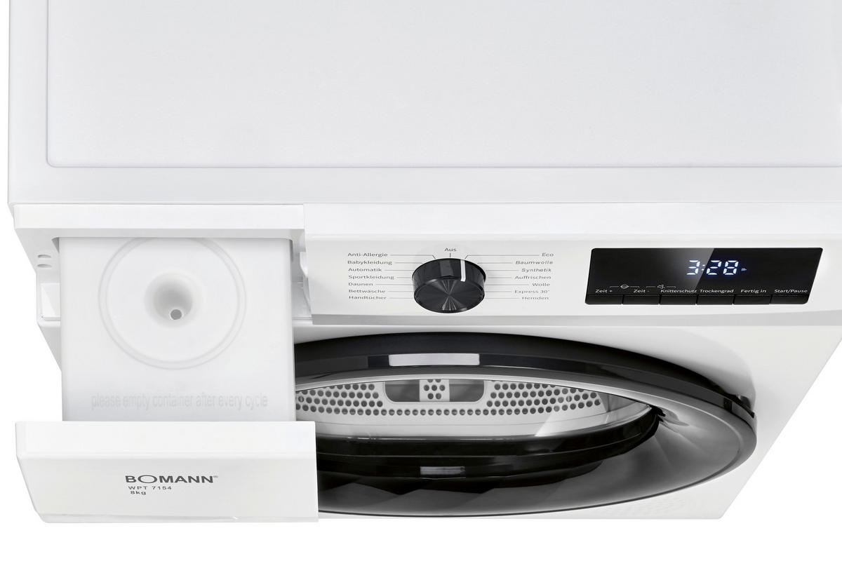 Bomann Wärmepumpentrockner WPT 7154 weiß B/H/T: ca. 59,5x84,5x58 cm ca. 8 kg Wärmepumpentrockner WPT 7154 - weiß (59,50/84,50/58,00cm) - Bomann
