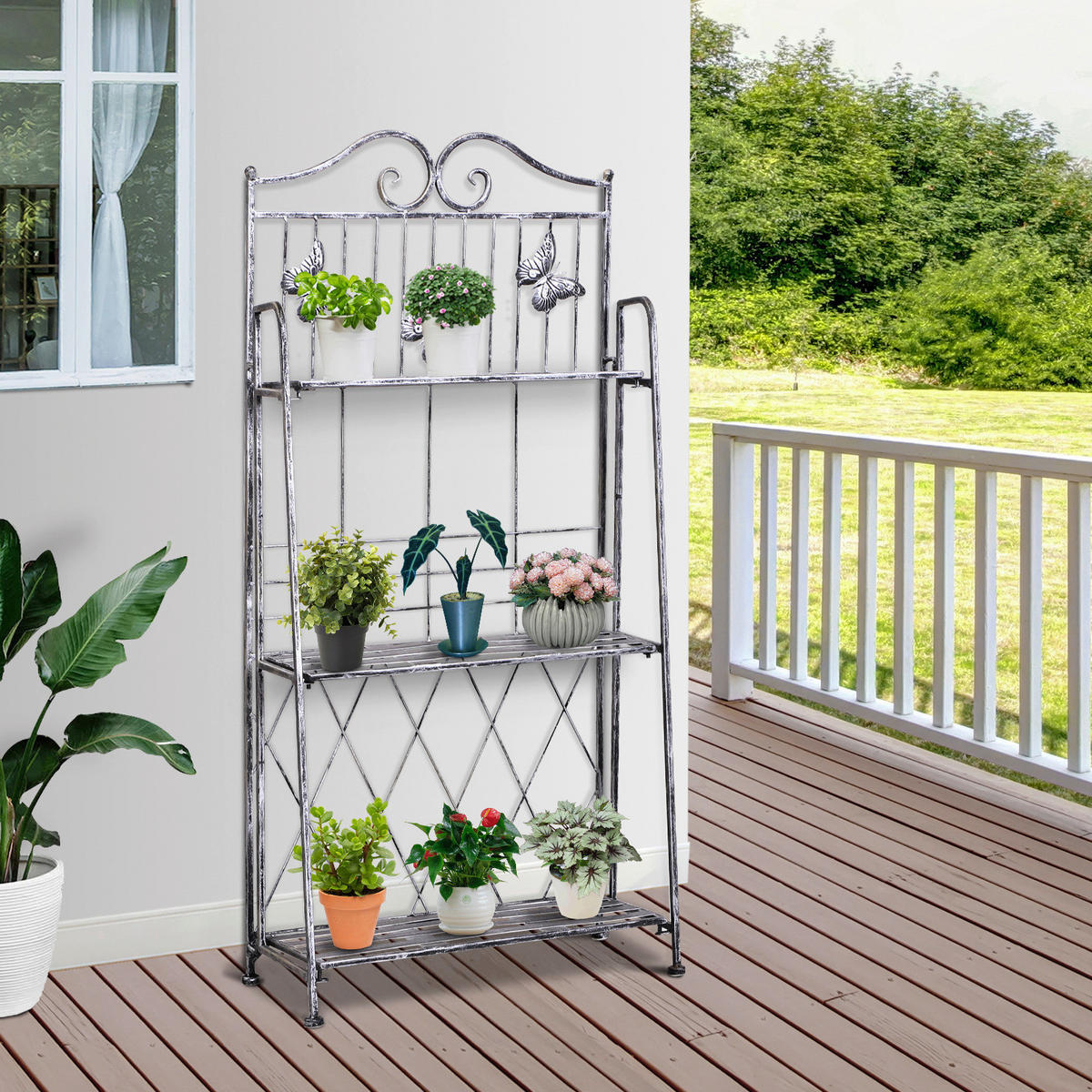 Outsunny Pflanzregal Silbergrau Metall B/H/L: ca. 25x96x44 cm Pflanzregal mit 3 Ebenen - Silbergrau (44,00/25,00/96,00cm) - Outsunny